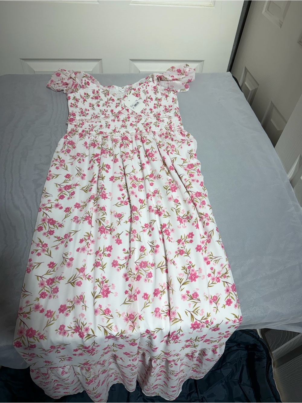 Altar'd State White and Pink Floral Maxi Dress with Ruffle Cap Sleeves - Picture 4 of 5